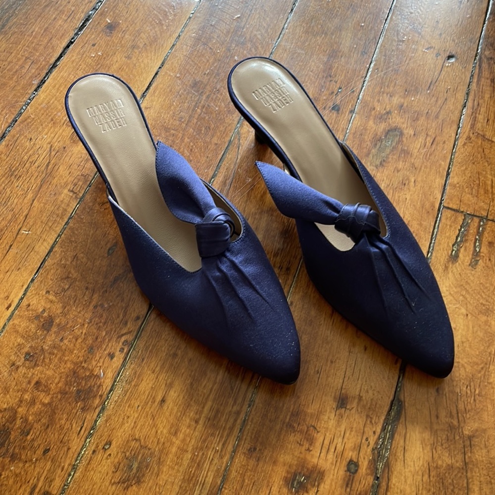 Maryam Nassir Zadeh Palo Mule in satin blue. Size 37.